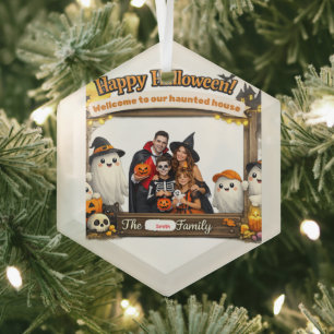 Persoonlijk Grappig Geesten Familie Halloween Foto Glas Ornament