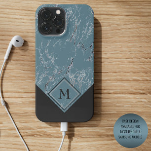 Persoonlijk Grijze Turkoois Zwarte Marmer Design iPhone 15 Pro Max Hoesje