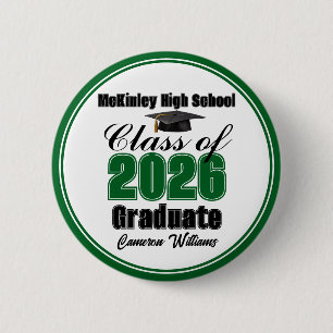 Persoonlijk groen afstudeerfeest klas 2026 ronde button 5,7 cm
