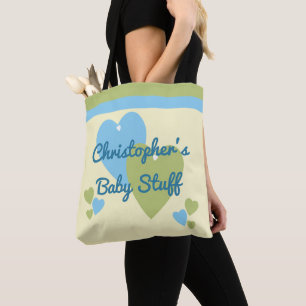 Persoonlijk groen- en blauw-baby-speelgoed tote bag