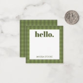 Persoonlijk groen Gingham Notitiekaartje (Voorkant / Achterkant in situ)