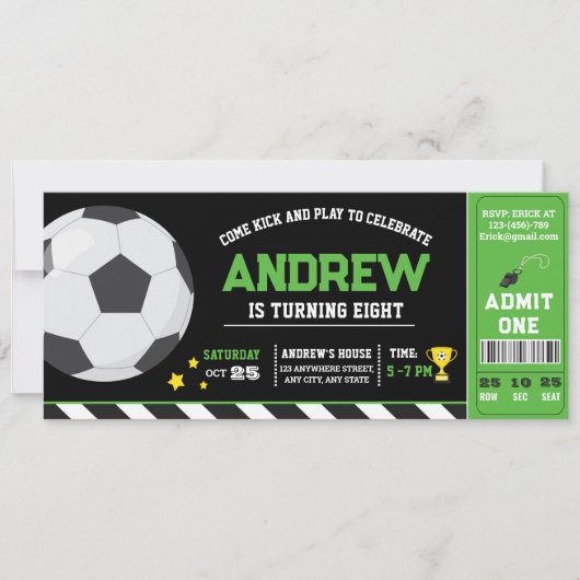 Persoonlijk Groen modern Voetbal Ticket Verjaardag Kaart (Voorkant)