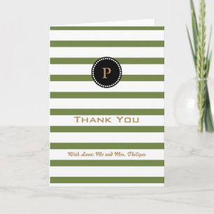 Persoonlijk Groen Striped Monogram Dank u Kaart