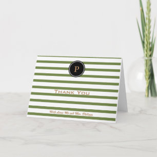 Persoonlijk Groen Striped Monogram Dank u Kaart