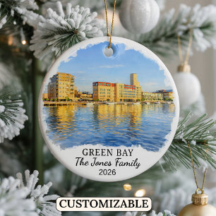 Persoonlijk Groene Baai Ornament, Aangepaste Wisco Keramisch Ornament