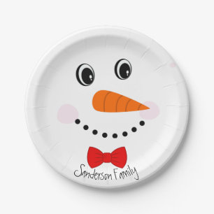 Persoonlijk Happy Face Snowman Red Bowtie Papieren Bordje