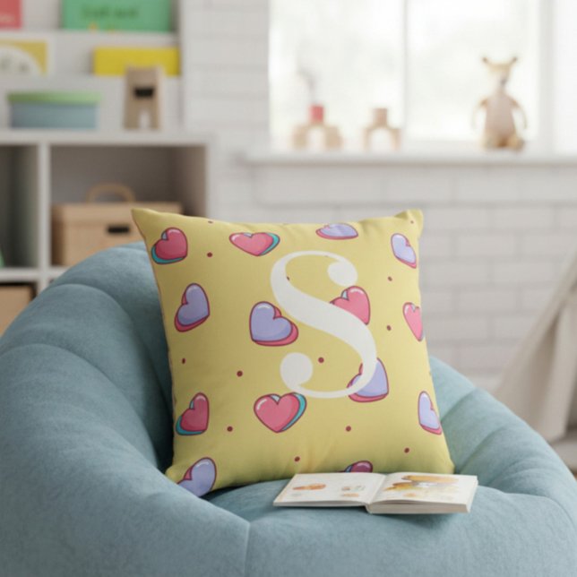 Persoonlijk hartkussen Roze en Geel Kussen (Creator heeft geüpload)