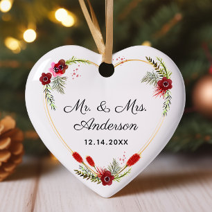 Persoonlijk Hartvormig Bloemstuk Foto Mr. & Mrs. T Keramisch Ornament