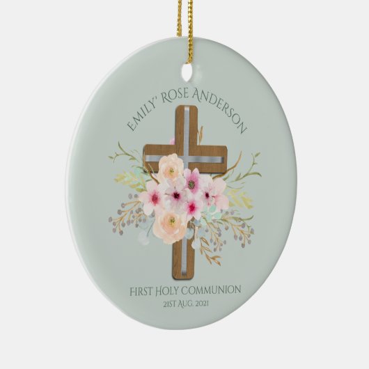 Persoonlijk Heilig Communie Bloemkruis Keramisch Ornament (Rechts)