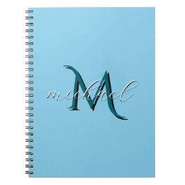Persoonlijk hemelsblauw monogram initiaal en naam notitieboek