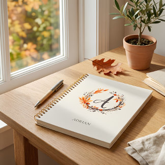 Persoonlijk herfst botanisch monogram notitieboek