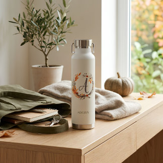 Persoonlijk herfst botanisch monogram waterfles