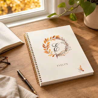 Persoonlijk herfst-monogram-watercolor notitieboek