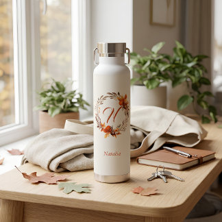 Persoonlijk herfstbloemenguilloche waterfles