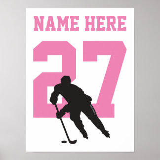 Persoonlijk Hockey Speler Nummer Roze Meisjes Poster