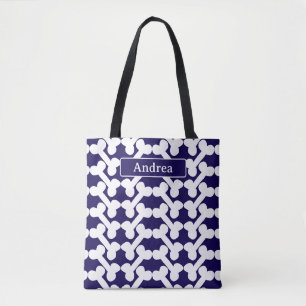 Persoonlijk hondenbot patroon Navy Wit Modern  Draagtas