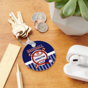 Persoonlijk honkbal   Donkerblauw en rood Sleutelhanger
