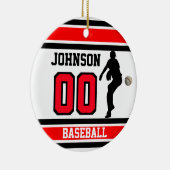 Persoonlijk honkbal | Rood, wit en zwart Keramisch Ornament (Rechts)