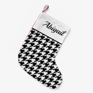 Persoonlijk houndstooth-patroon wit zwart kleine kerstsok