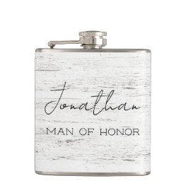 Persoonlijk houten 'Man of Honor' met witte afwerk Heupfles