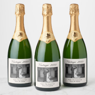 Persoonlijk huwelijksfoto geschenk 25-jarig jubile sparkling wijnetiket
