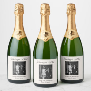 Persoonlijk huwelijksfoto geschenk 75ste verjaarda sparkling wijnetiket