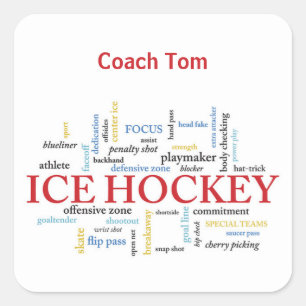 Persoonlijk, Ice Hockey Coach Dank u in woorden Vierkante Sticker