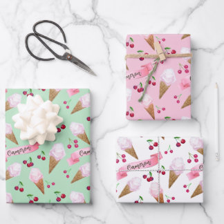 Persoonlijk Ijsje met Kersen in Retro Pasteltinten Inpakpapier Vel