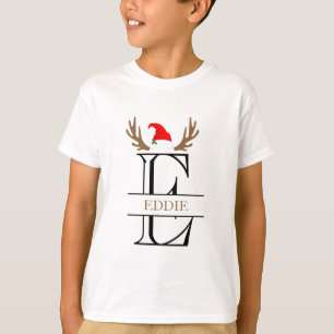 Persoonlijk Initiaal Letter E Santa Hat Antlers T-shirt