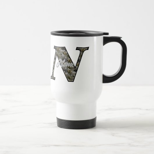 Persoonlijk initiaal N Hydrangeabloemen Monogram Reisbeker (Rechts)