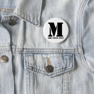 Persoonlijk Initialen Zwart Aangepast Modern Tekst Ronde Button 5,7 Cm