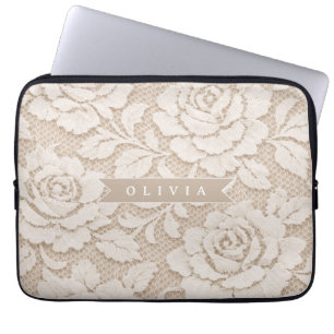 Persoonlijk Ivoor Kant Bruids- Elegant Vintage Laptop Sleeve