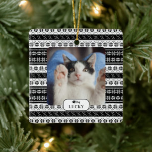 Persoonlijk kat zwart breipatroon huisdier foto keramisch ornament