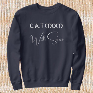 Persoonlijk kattenmoeder schrift in navyblauw voor trui