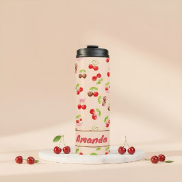 Persoonlijk kersen dessertpatroon Cute naam Thermosbeker