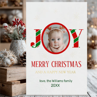 Persoonlijk Kerst-foto met 'Joy' Folie Wenskaart