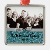 Persoonlijk kerstblauw Glitter PHOTO Ornament (Voorkant)