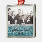 Persoonlijk kerstblauw Glitter PHOTO Ornament (Links)
