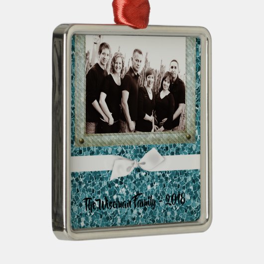 Persoonlijk kerstblauw Glitter PHOTO Ornament (Rechts)