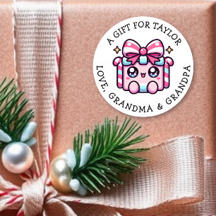 Persoonlijk kerstcadeaukaartje   Mooie roze Ronde Sticker