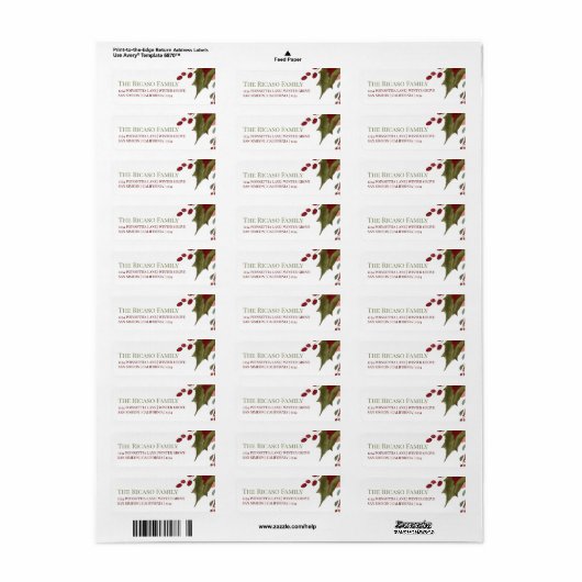 Persoonlijk kerstfeest Holly Winter Foliage Etiket (Full Sheet)