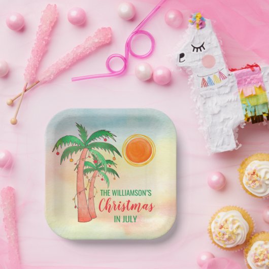 Persoonlijk kerstfeest in juli-Borden Papieren Bordje (Feest)