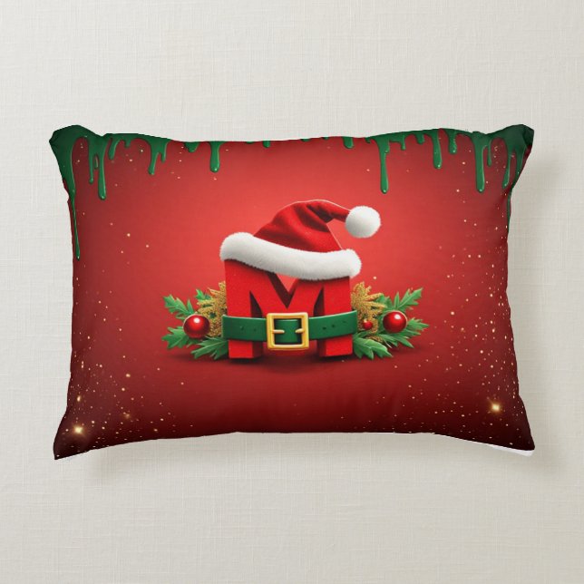Persoonlijk Kerstmonogram M met Sinterklaas Muts Accent Kussen (Voorkant)
