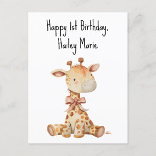 Persoonlijk knuffelgiraffe voor de eerste verjaard briefkaart
