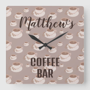 Persoonlijk koffiebarstation vierkante wandklok klok