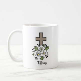 Persoonlijk Kruis en Bloemen Koffiemok