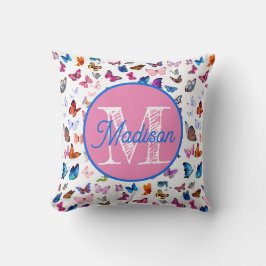 Persoonlijk kussen met vlinder en monogram