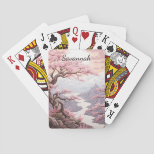Persoonlijk landschap met kersenbloesem pokerkaarten