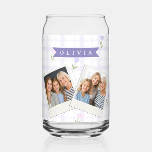 Persoonlijk Lavendel Gingham Bloemen Naam Cadeau Blikvorm Glas