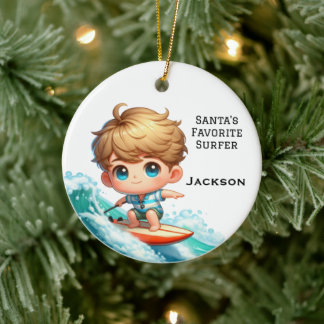 Persoonlijk leuk klein kind surft keramisch ornament